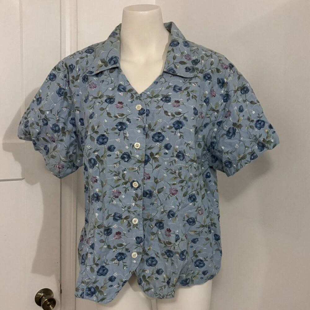 Blue Spruce size 14/16 Ditzy Floral 90s Printed Button Down Short Sleeve Blouse